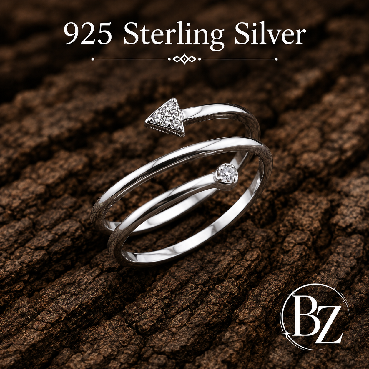925 Sterling Silver CZ Arrow Wrap Ring with cubic zirconia accents