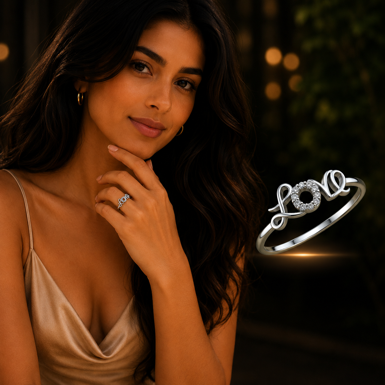 925 Sterling Silver Love Ring modeled by woman