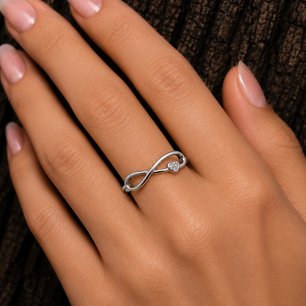 925 Sterling Silver Infinity Ring worn on hand