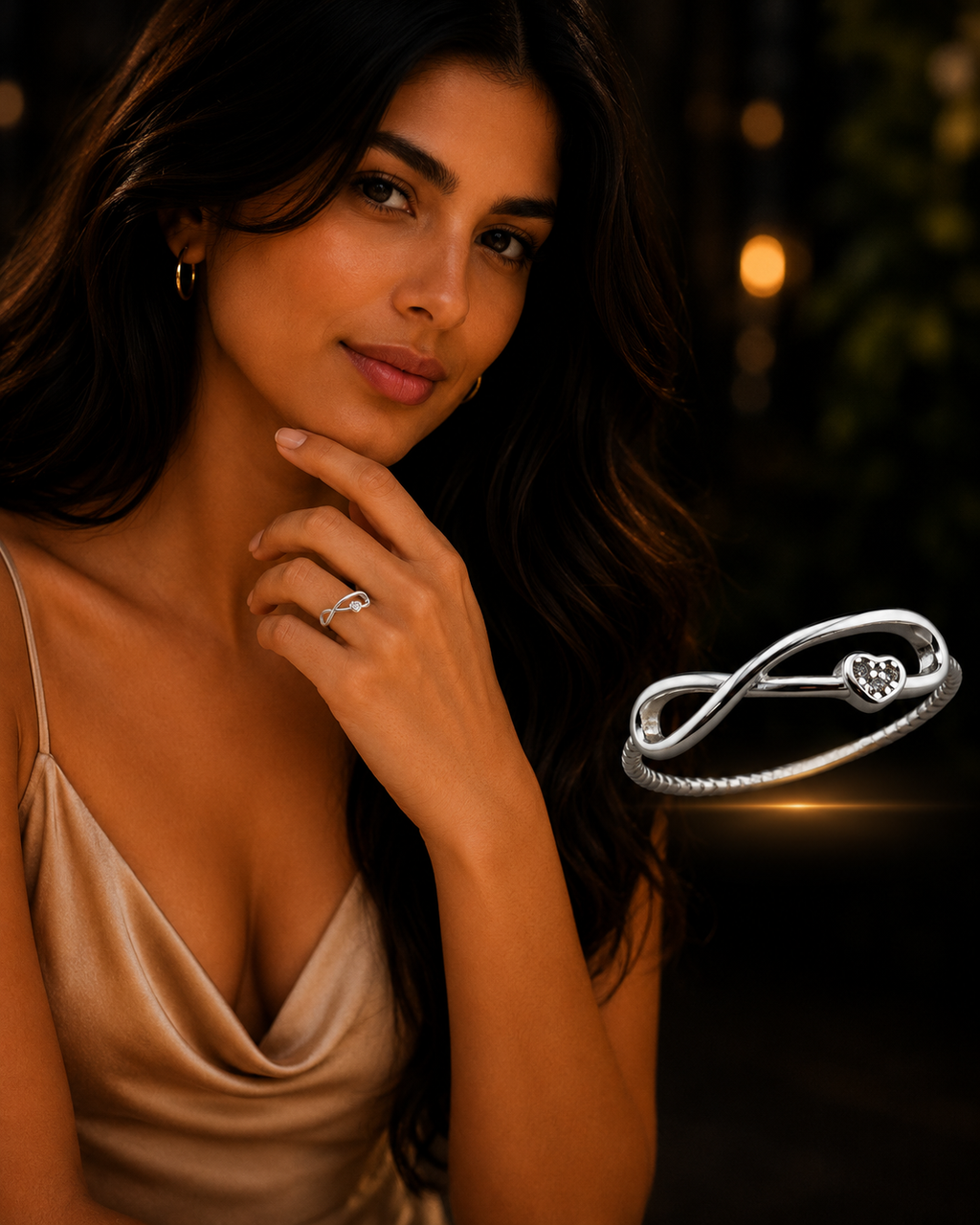 925 Sterling Silver Infinity Ring modeled by woman