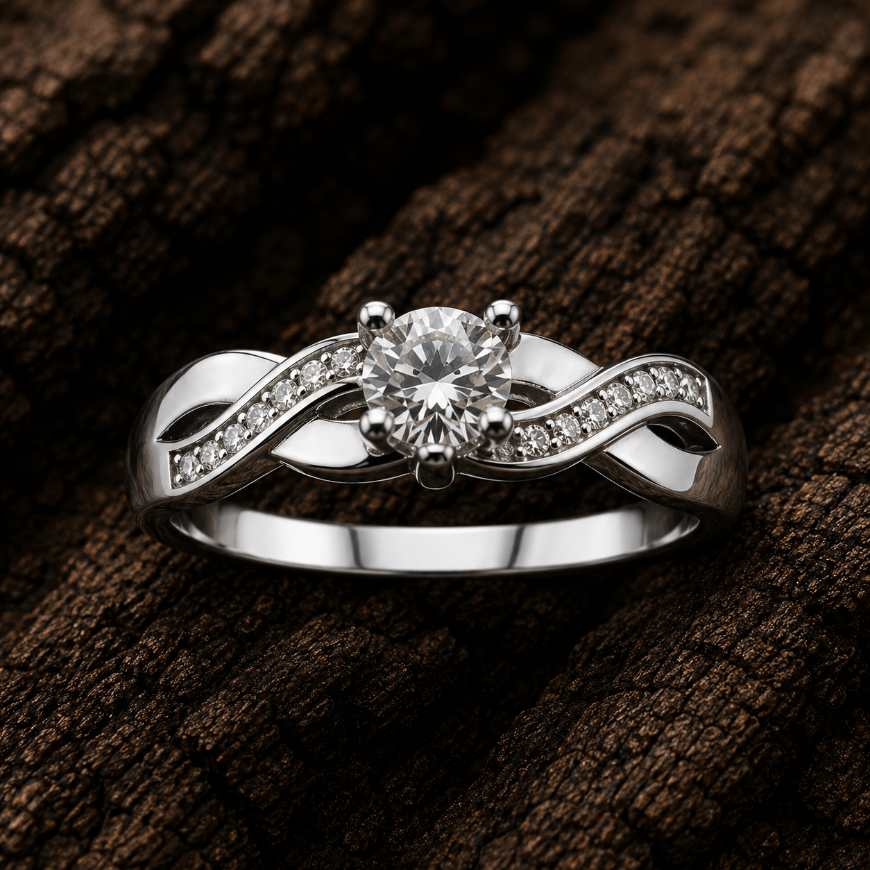 925 Sterling Silver CZ Engagement Ring close up