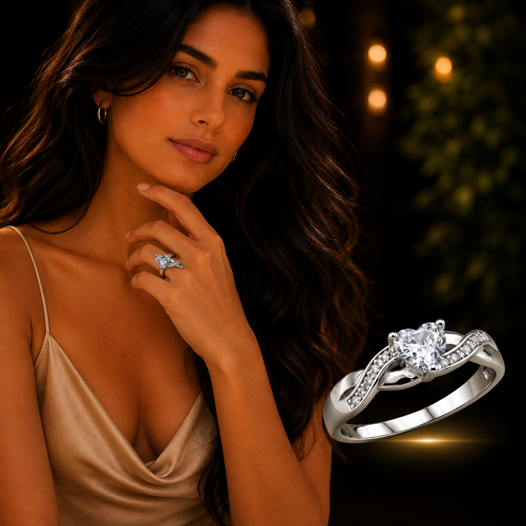 925 Sterling Silver CZ Engagement Ring modeled by woman