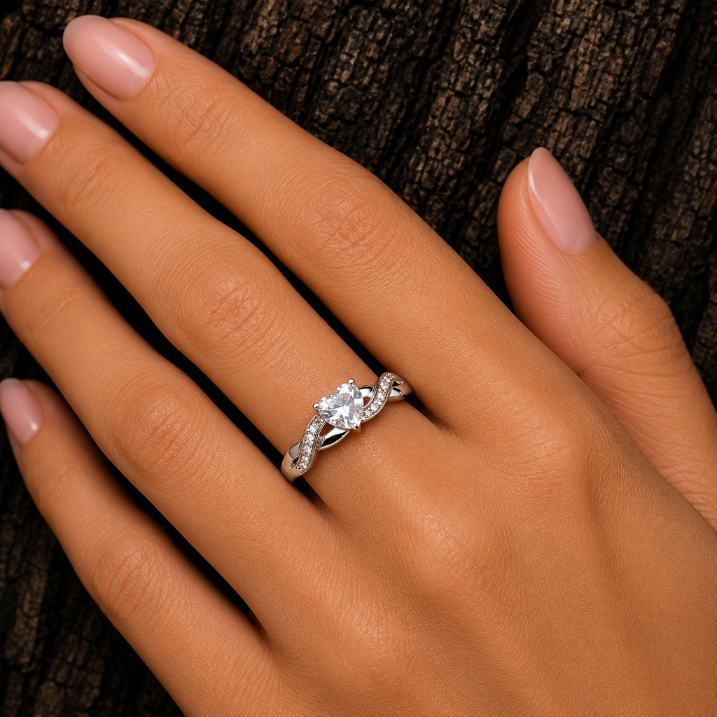 925 Sterling Silver CZ Engagement Ring worn on hand
