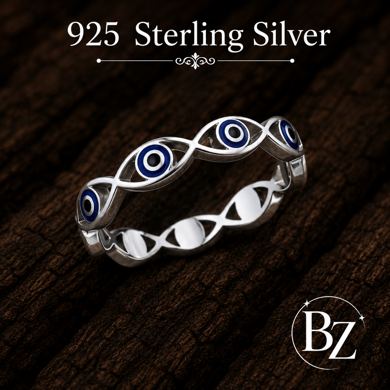 925 Sterling Silver Evil Eye Band Ring