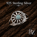 925 Sterling Silver Sunburst Ring with Synthetic Opal