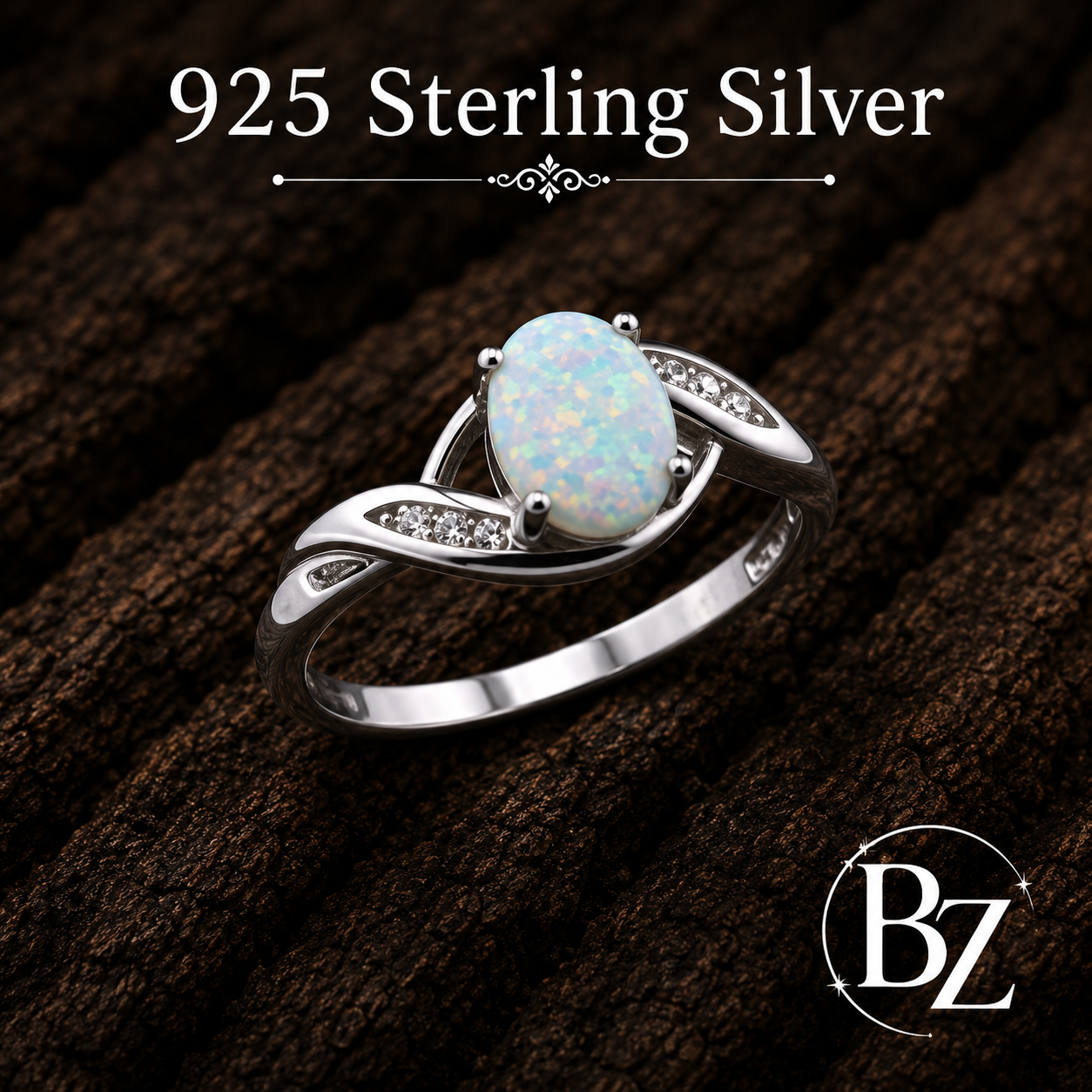 925 Sterling Silver Synthetic Opal Twist Ring