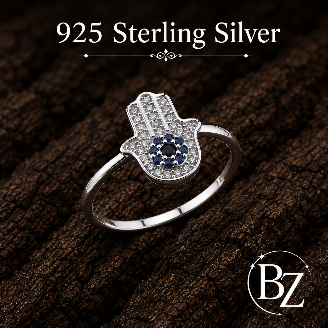 925 Sterling Silver Hamsa CZ Ring