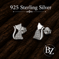 925 Sterling Silver Cat Stud Earrings with Cubic Zirconia