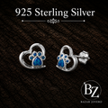 925 Sterling Silver Heart Paw Stud Earrings with Blue Synthetic Opal