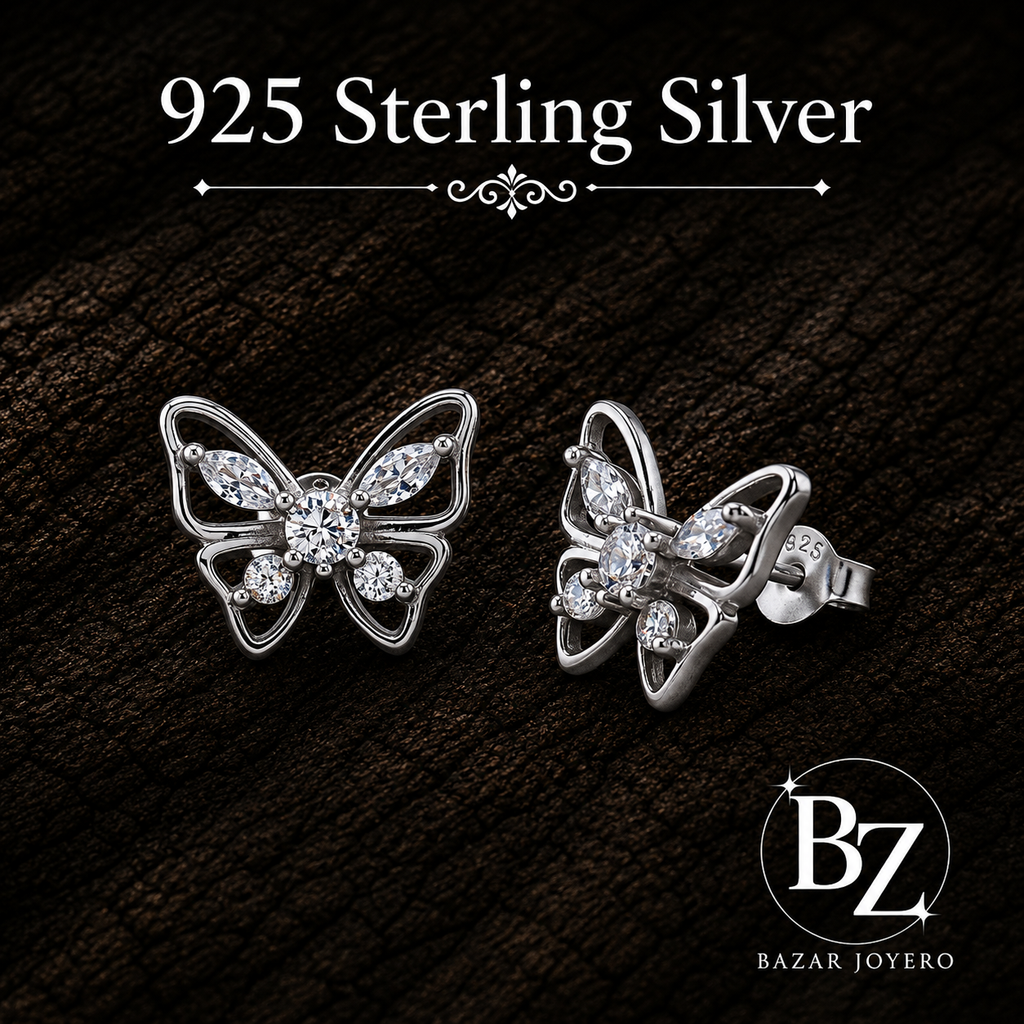 925 Sterling Silver Butterfly Stud Earrings with AAA Cubic Zirconia