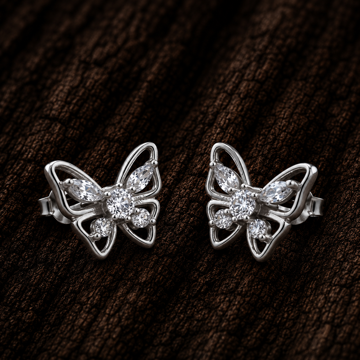 925 Sterling Silver Butterfly Stud Earrings with AAA Cubic Zirconia