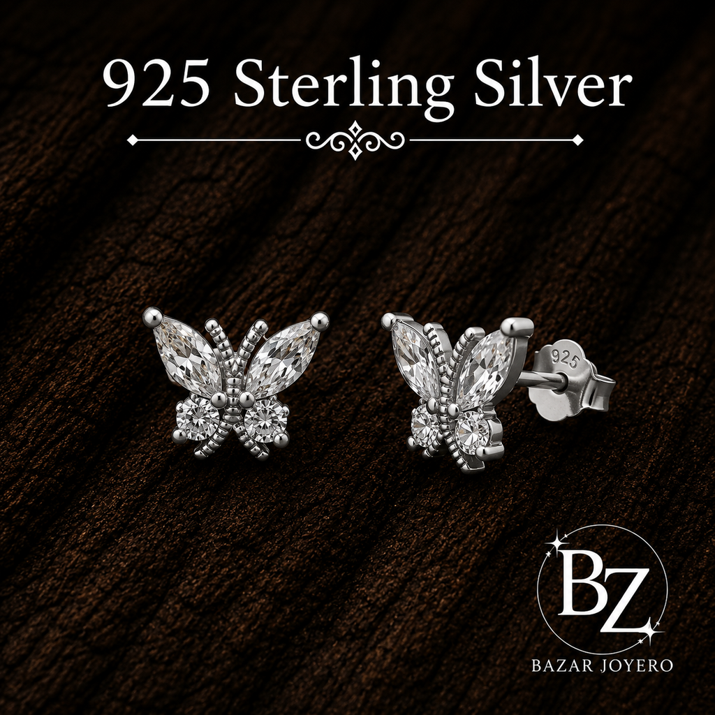 925 Sterling Silver Butterfly Stud Earrings with Marquise and Round Cubic Zirconia