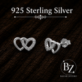 925 Sterling Silver Double Heart Stud Earrings with AAA Cubic Zirconia