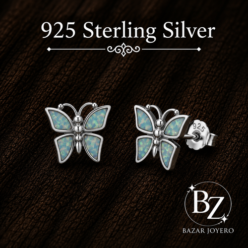 925 Sterling Silver Butterfly Stud Earrings with White Lab Opal