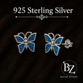 925 Sterling Silver Butterfly Stud Earrings with Blue Lab Opal