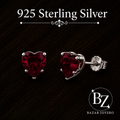 925 Sterling Silver Heart Stud Earrings with Ruby Red Cubic Zirconia