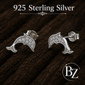 925 Sterling Silver Dolphin Stud Earrings with Cubic Zirconia