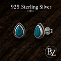 925 Sterling Silver Teardrop Stud Earrings with Turquoise-Colored Stone