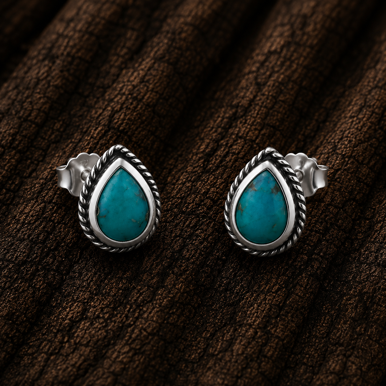 925 Sterling Silver Teardrop Stud Earrings with Turquoise-Colored Stone