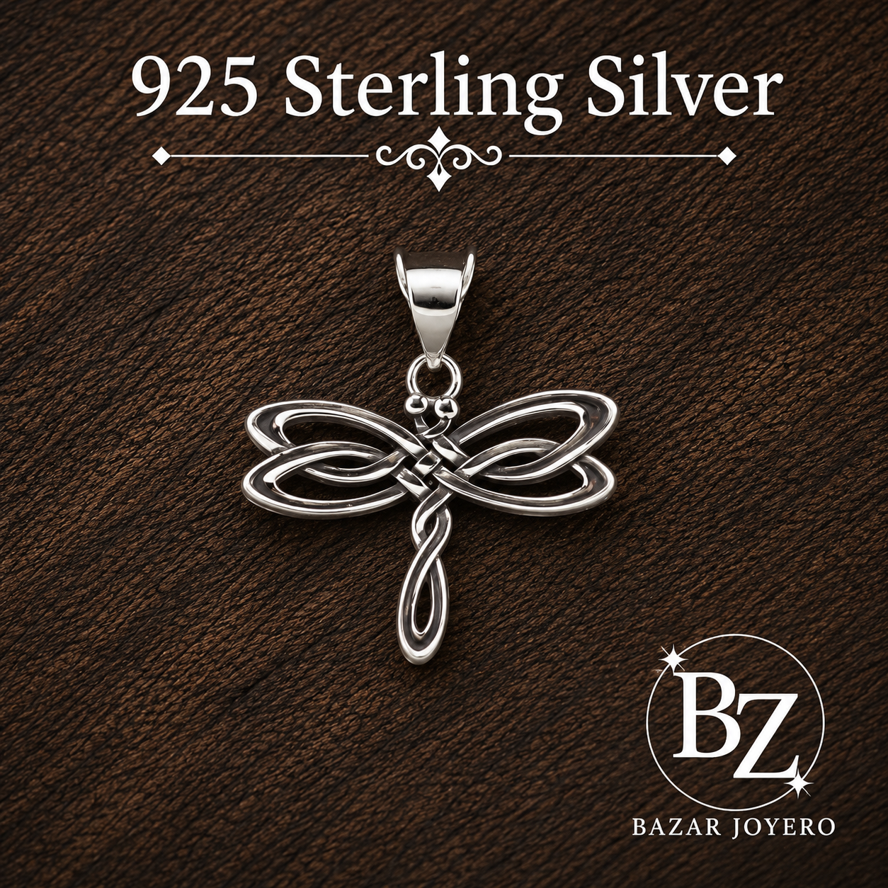 925 Sterling Silver Celtic Dragonfly Pendant with Polished Openwork Design