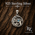 925 Sterling Silver Eye of Horus Celtic Pendant with Blue Evil Eye Accent