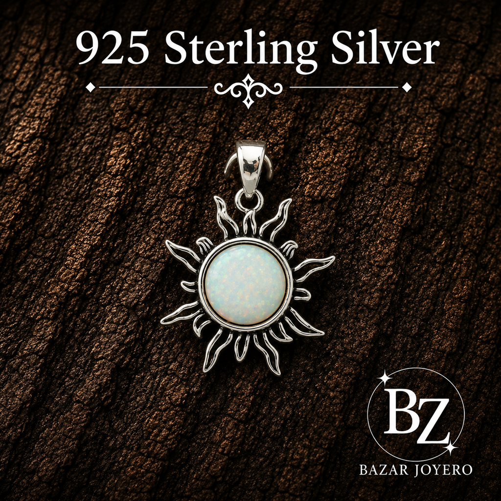925 Sterling Silver White Lab Opal Sun Pendant