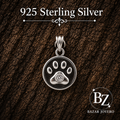 925 Sterling Silver Paw Print Pendant with Black Enamel and Cubic Zirconia