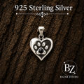 925 Sterling Silver Heart Paw Print Pendant with Black Enamel