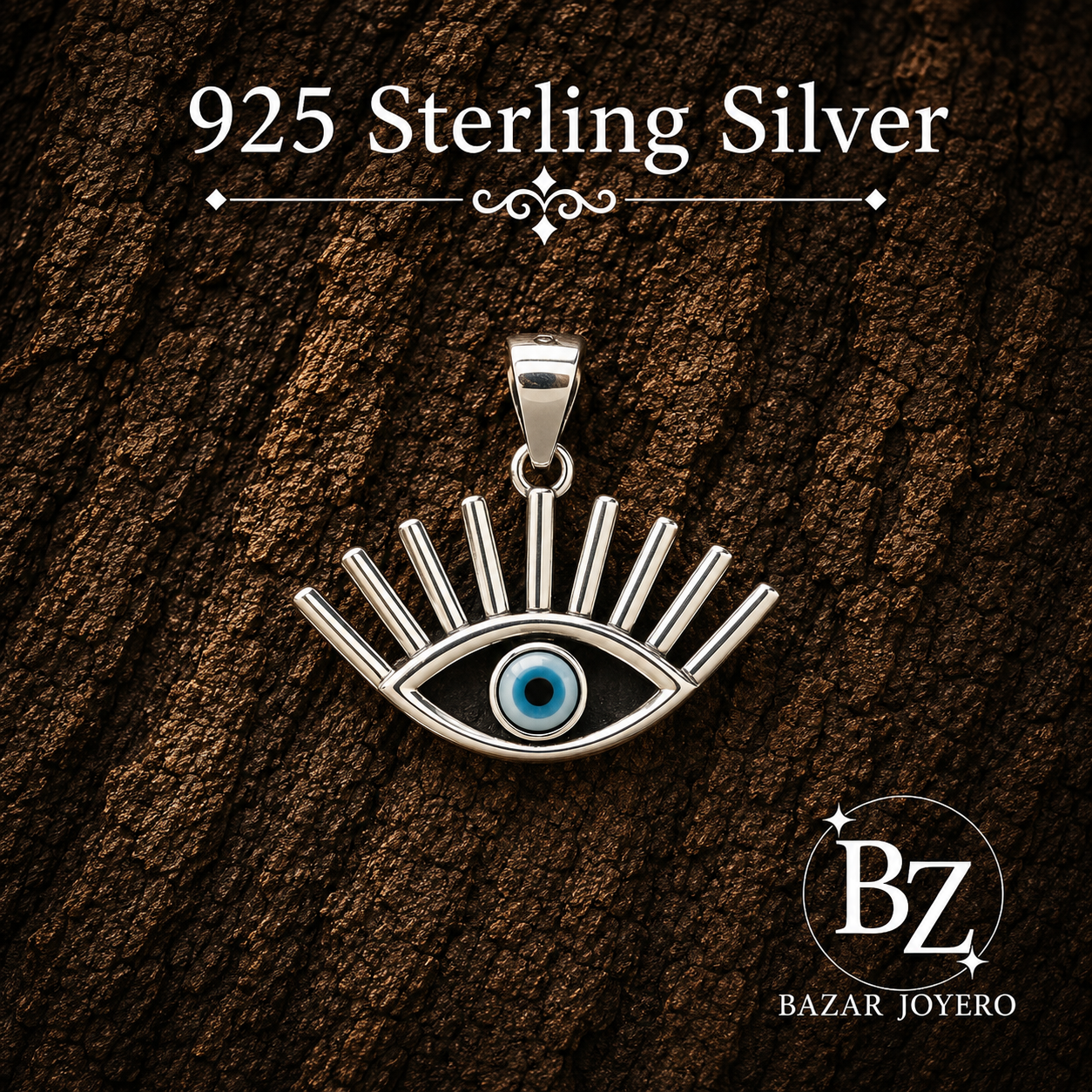 925 Sterling Silver Evil Eye Pendant with Blue Eye