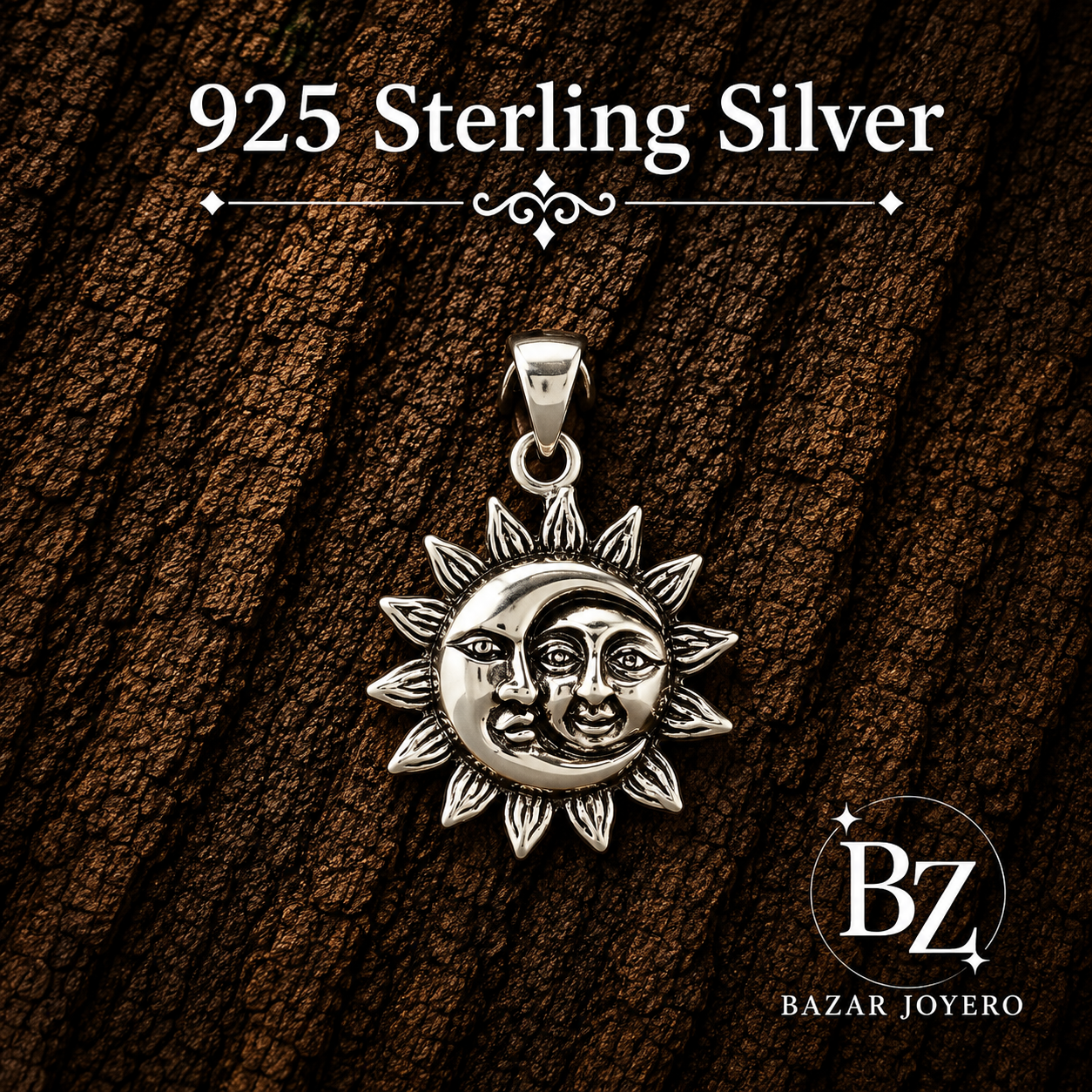 925 Sterling Silver Sun and Moon Pendant