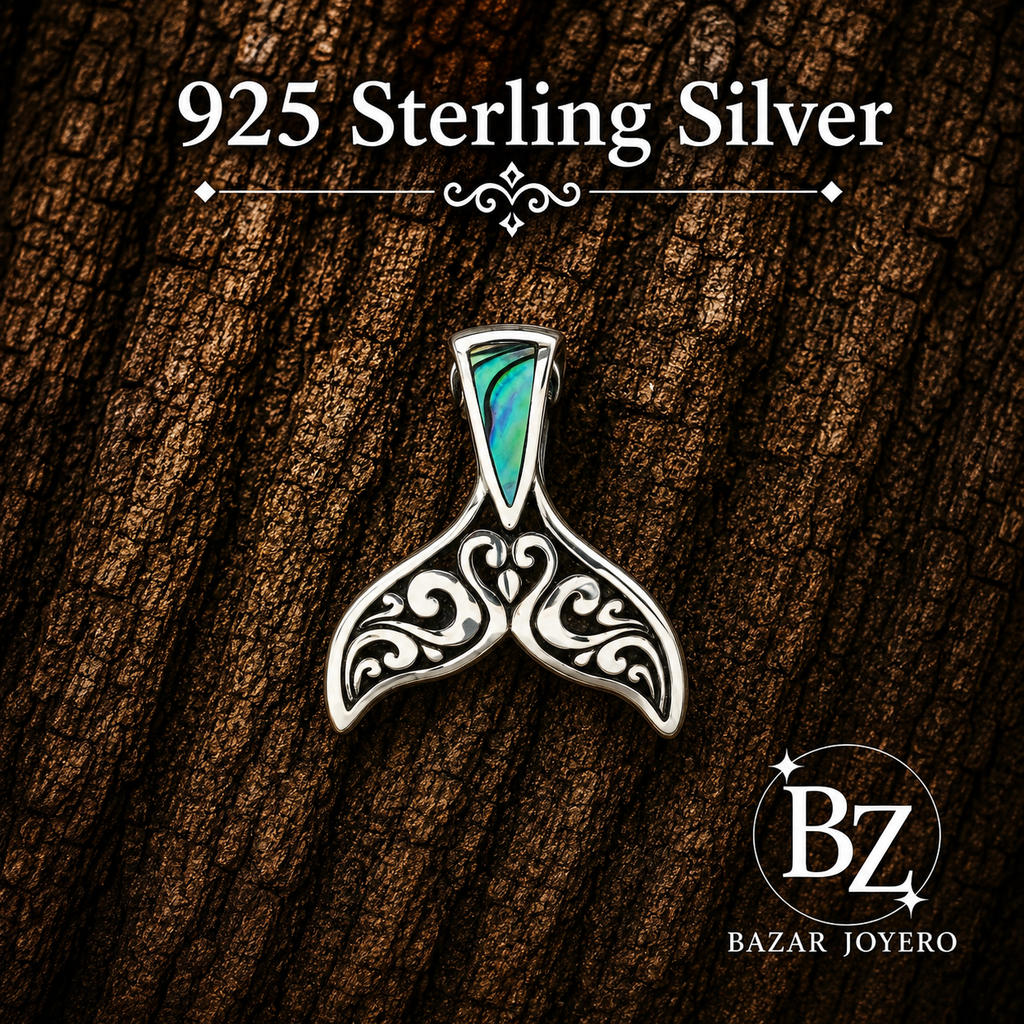 925 Sterling Silver Abalone Whale Tail Pendant