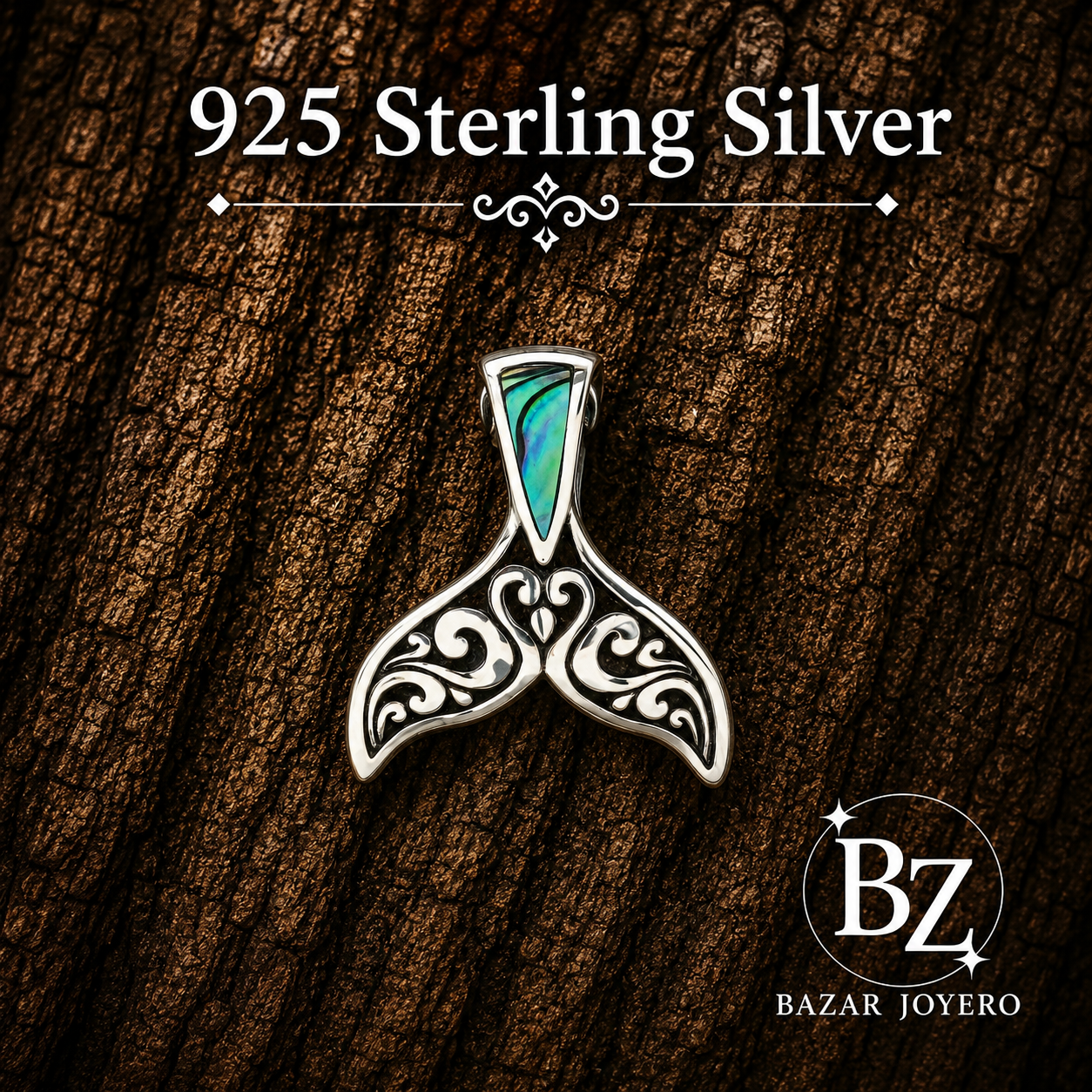 925 Sterling Silver Abalone Whale Tail Pendant