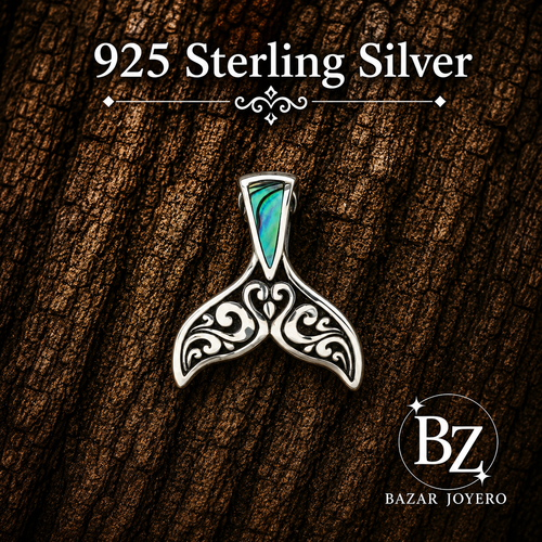 925 Sterling Silver Abalone Whale Tail Pendant