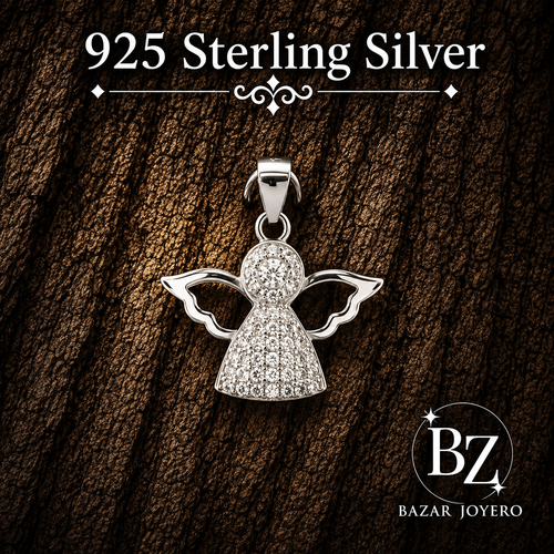 925 Sterling Silver Angel Pendant with Cubic Zirconia