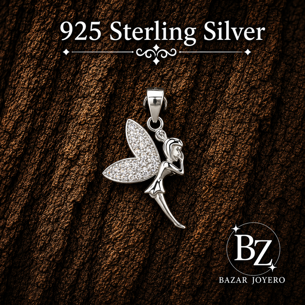 925 Sterling Silver Fairy Pendant with Cubic Zirconia
