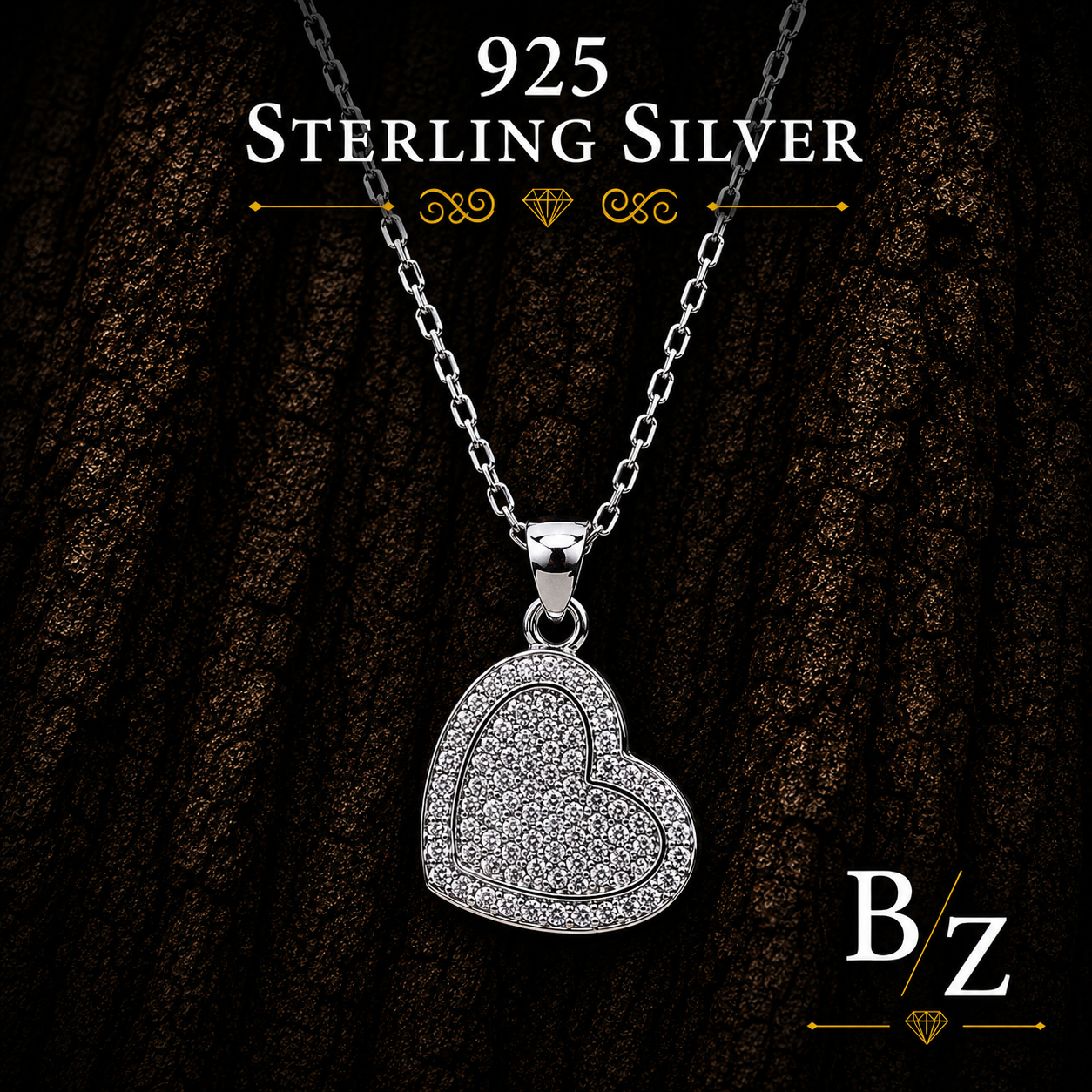 925 Sterling Silver Open Heart Necklace with Cubic Zirconia Pendant