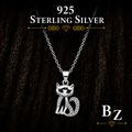 925 Sterling Silver Cat Necklace with Black Enamel and Cubic Zirconia