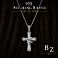 925 Sterling Silver Cross Necklace with Dove and Baguette Cubic Zirconia