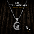 925 Sterling Silver Moon & Star Necklace with Cubic Zirconia
