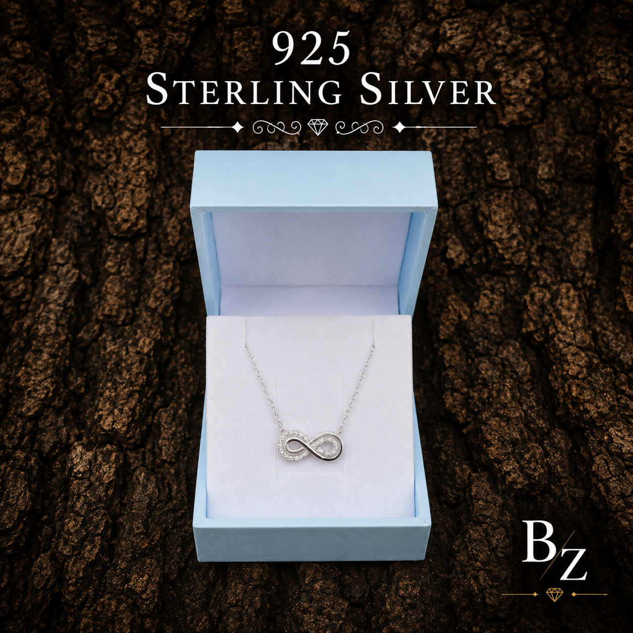 925 Sterling Silver Infinity Necklace presented in FREE Gift Box