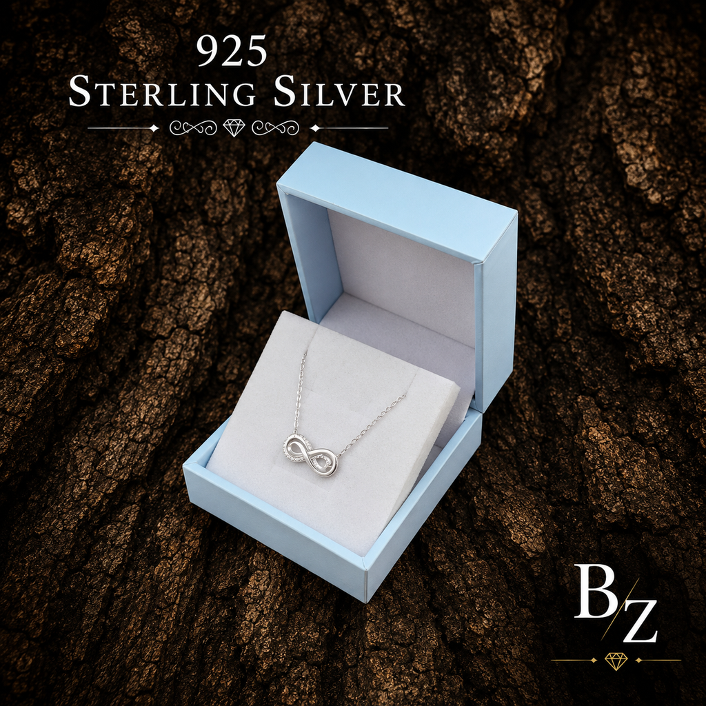 925 Sterling Silver Infinity Necklace presented in FREE Gift Box