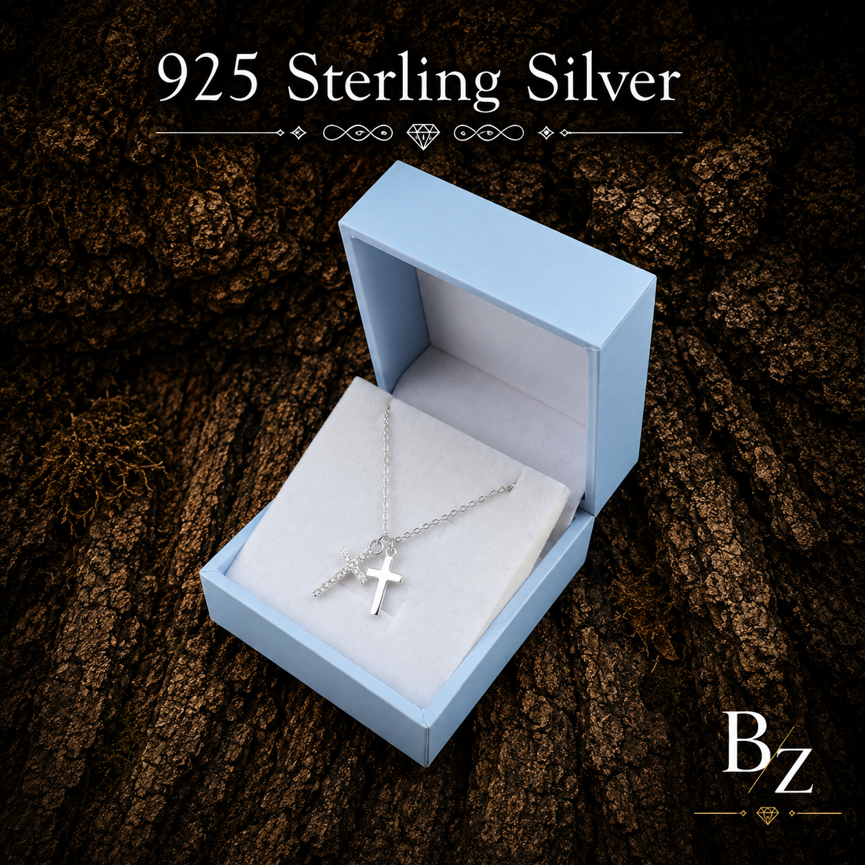 925 Sterling Silver Double Cross Necklace presented in FREE Gift Box