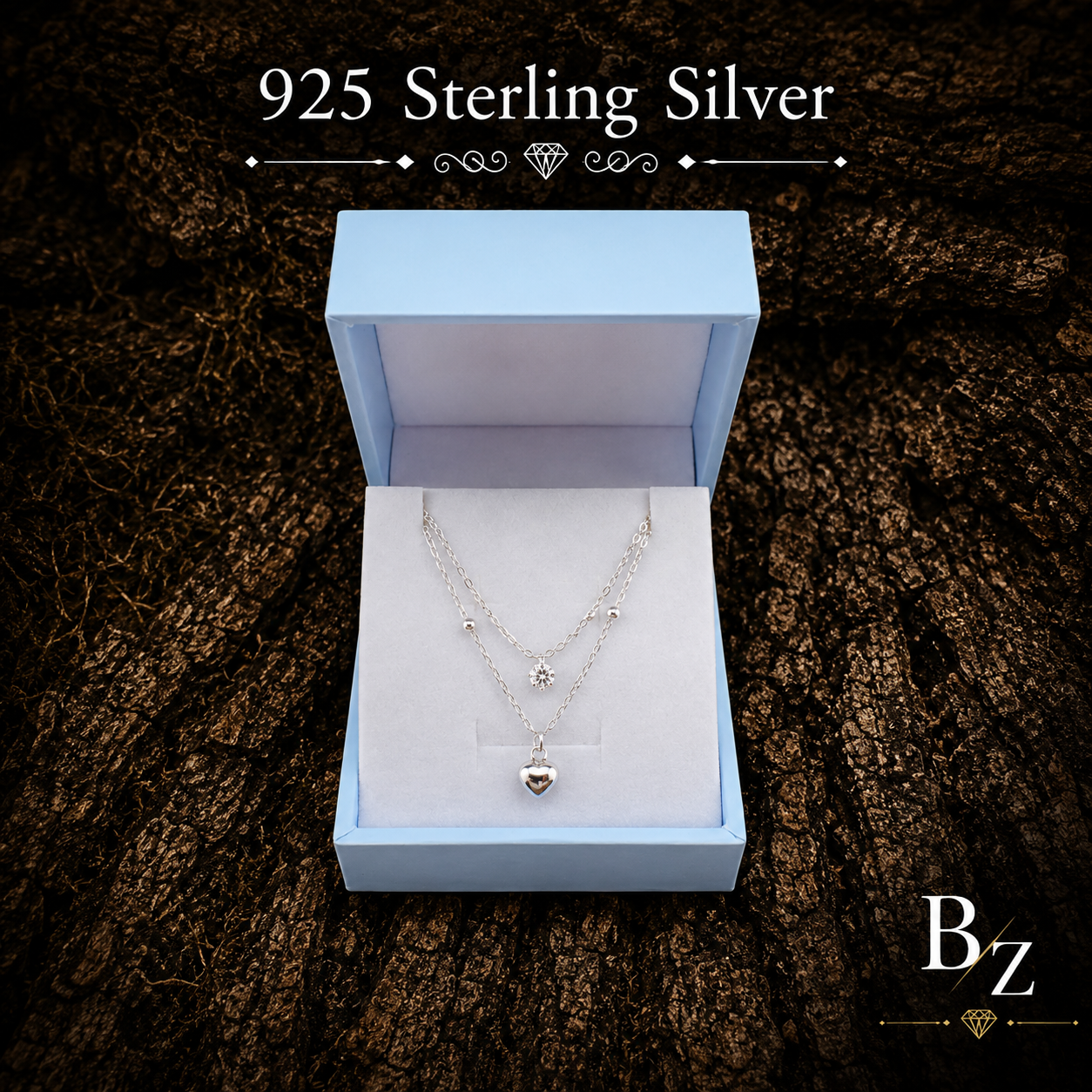 925 Sterling Silver Double Layer Heart Necklace presented in FREE Gift Box