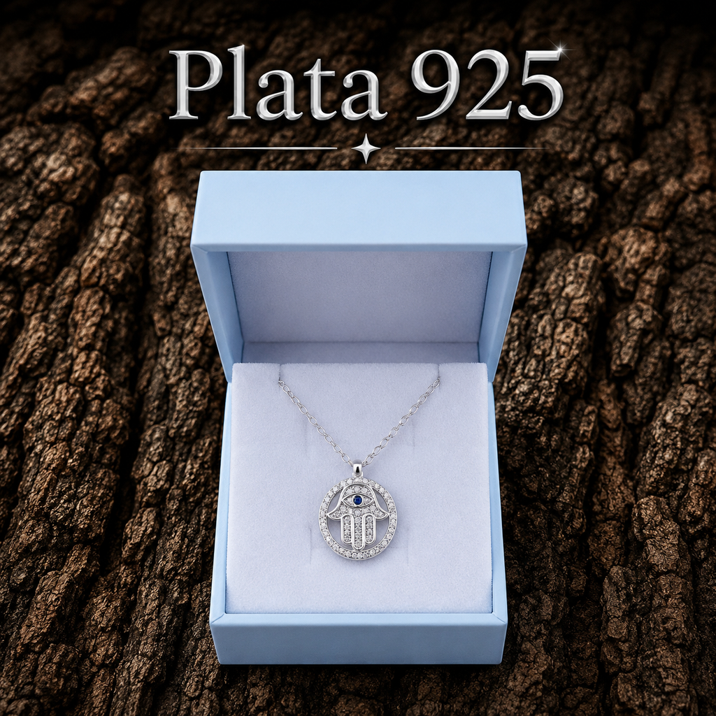 925 Sterling Silver Hamsa Hand Necklace presented in FREE Gift Box