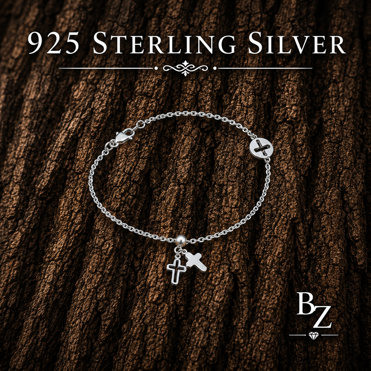 925 Sterling Silver Cross Charm Bracelet