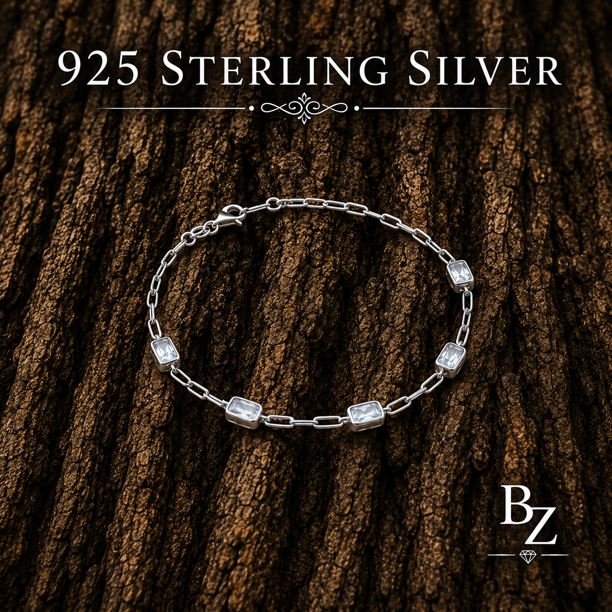 925 Sterling Silver Cubic Zirconia Station Bracelet