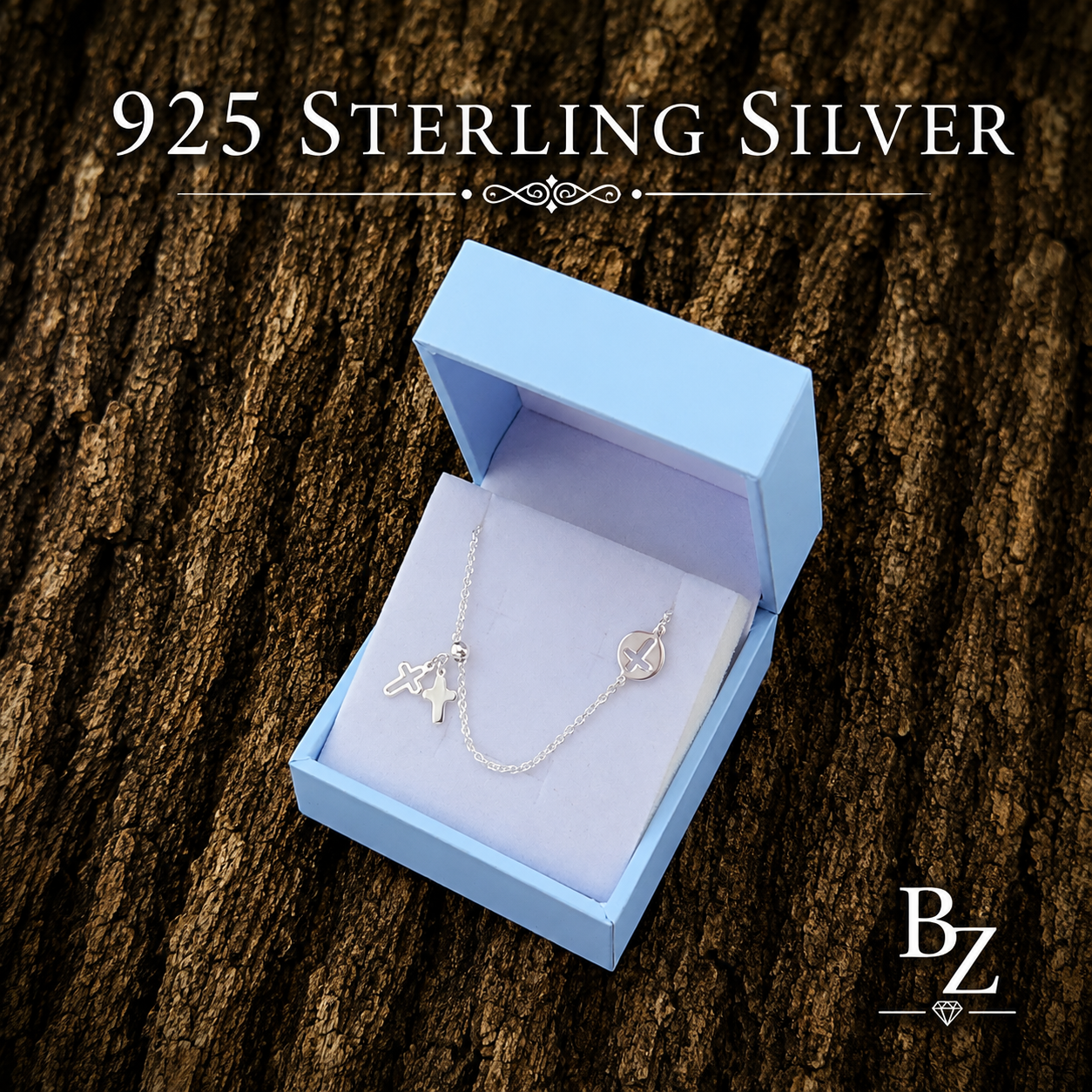 925 Sterling Silver Cross Charm Bracelet