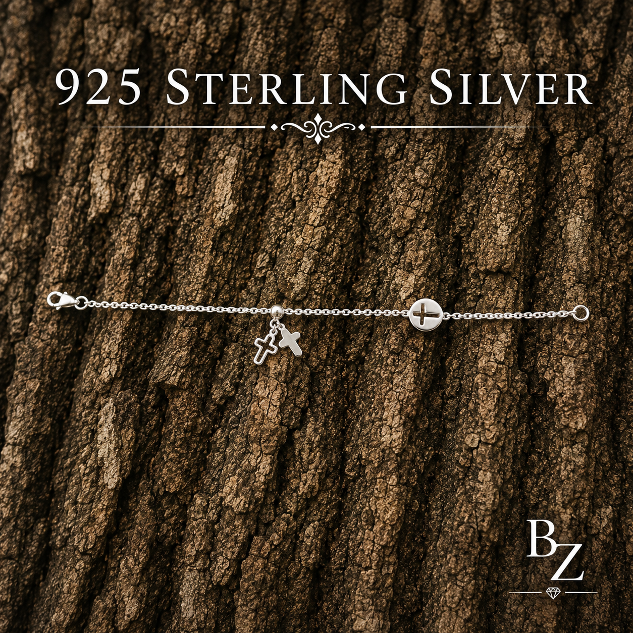 925 Sterling Silver Cross Charm Bracelet