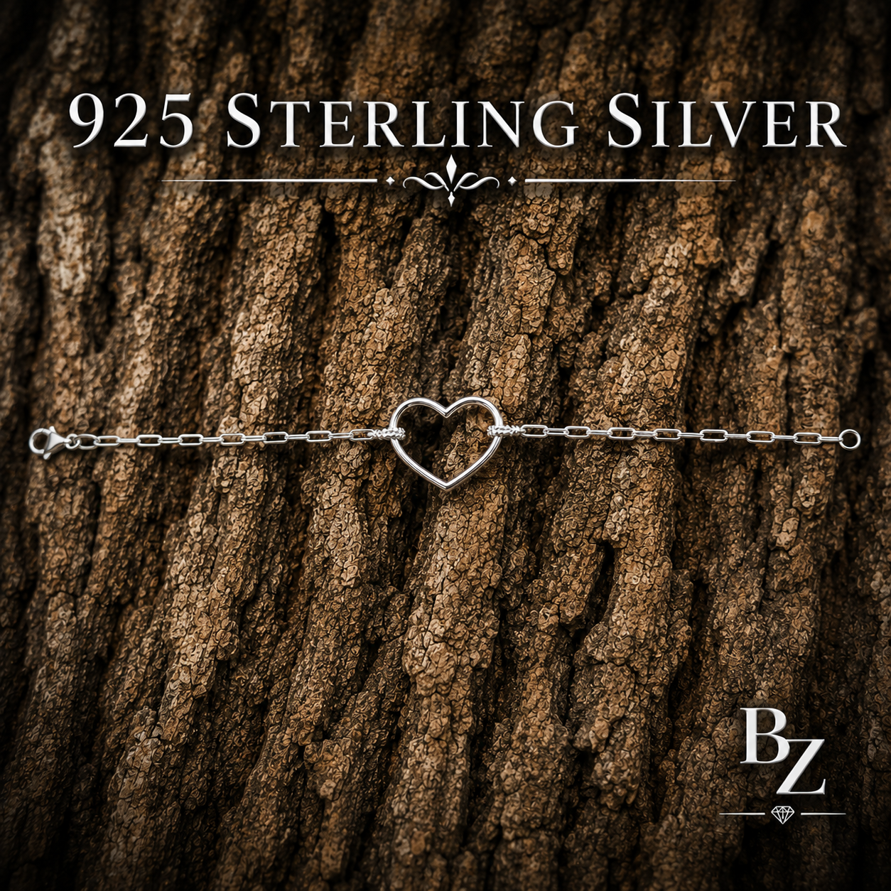 925 Sterling Silver Open Heart Bracelet