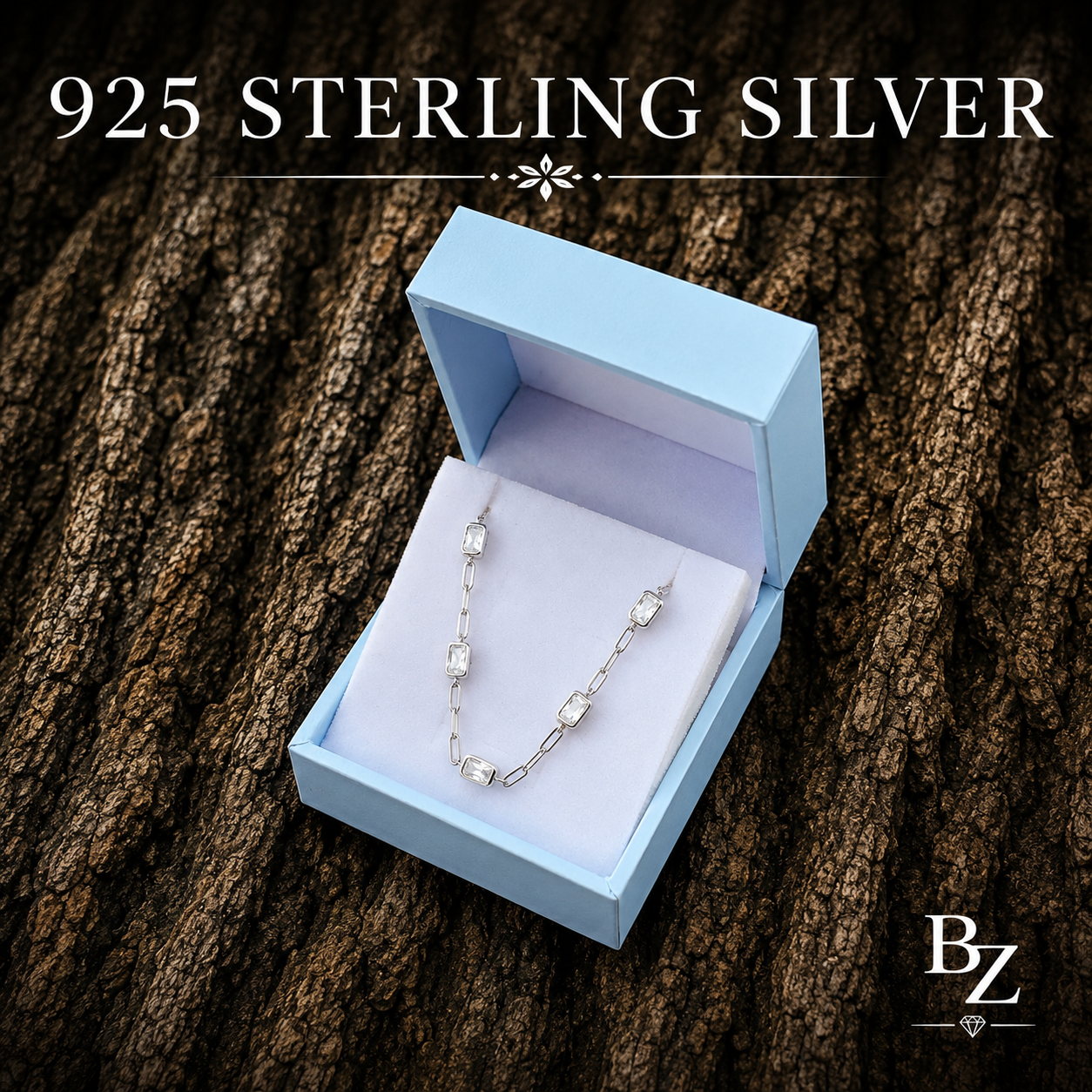 925 Sterling Silver Cubic Zirconia Station Bracelet